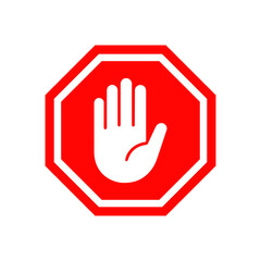 stop work icon over red polygon stop hand sign 