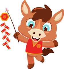 Cute Chinese New Year Horse Cartoon Character
Running With Firecrackers and Smiling Cheerfully