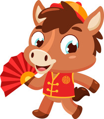 Cute Chinese New Year Horse Cartoon Character Holding
Traditional Chinese Fan