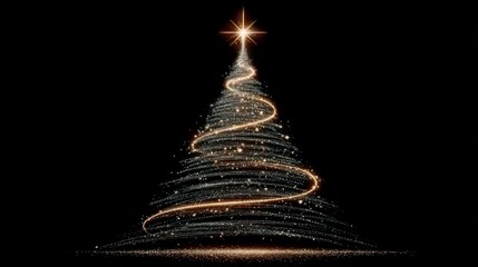 Glowing christmas tree with spiraling lights and star on top