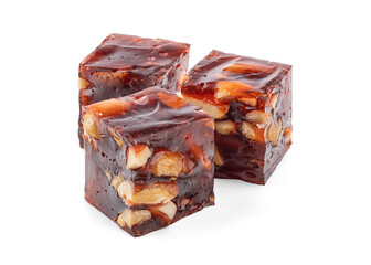 Sliced pieces of churchkhela with walnuts. Traditional Turkish dessert. Eastern sweet. Nuts.