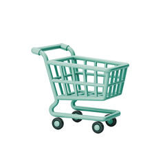 Bright teal shopping cart ready for modern retail and e-commerce adventures
