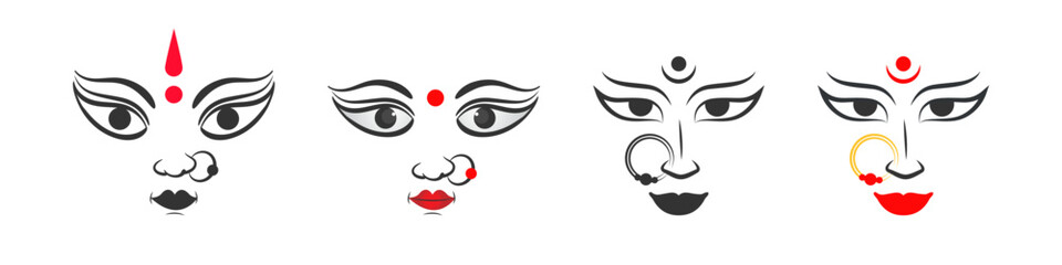 Durga Maa Face Illustration for Happy Durga Puja and Navratri Festival Celebration Art