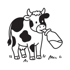 A Baby Cow drinking milk from a bottle silhouette vector design. 