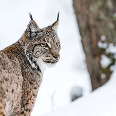 Wildcat in snowy forest