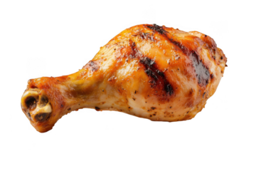Delicious roasted chicken leg quarter bbq grilled and smoked poultry meat food photography isolated on transparent background