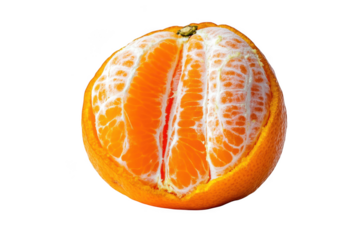 Juicy half peeled orange fruit close up macro photography vitamin c citrus food isolated on transparent background