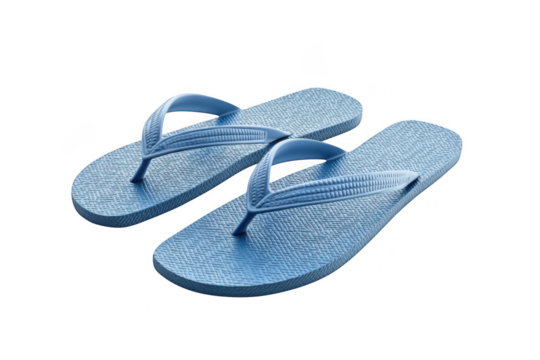 Pair of blue flip flops summer beach footwear sandals vacation slippers footgear fashion accessories isolated on transparent background