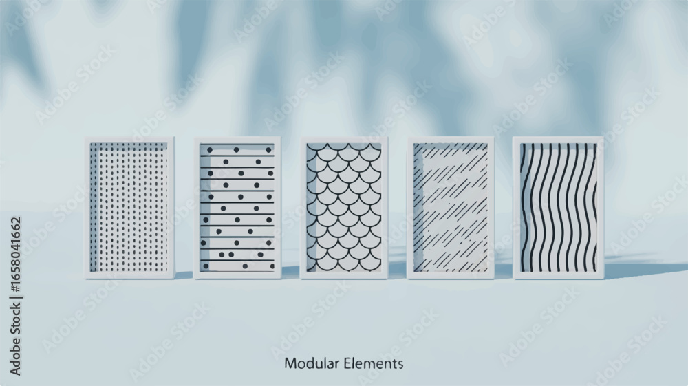 Poster modular design elements five unique patterns in minimalist style