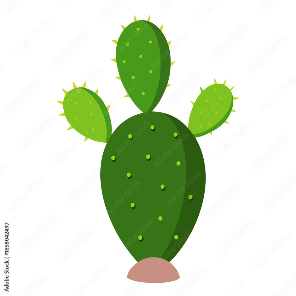 Poster vibrant prickly pear cactus illustration with distinctive pads and spines presented cleanly on a pur