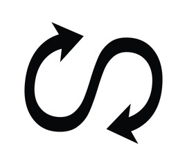 Minimalist black curved arrows forming a continuous, symmetrical cycle on a white background. Simple, bold design symbolizing flow, rotation, process, and movement.