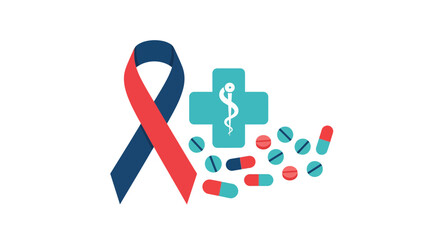 Medical Awareness A Symbol of Hope and Healing Featuring a Ribbon, Cross, and Pills