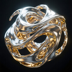 Captivating abstract metallic sculpture with fluid curves and intricate golden highlights