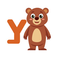 Playful Bear Character with Big Alphabet Y Illustration for Kids, Cute Animal Cartoon, Fun Educational Children Book Vector Design