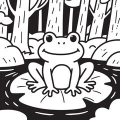A frog sitting on a lily pad silhouette vector design.