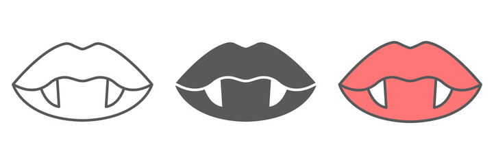 Vampire lips icon collection, holiday and halloween, vampire teeth vector icon, vector graphics, editable stroke outline sign, eps 10.