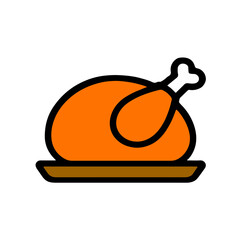 Illustration of roasted turkey on a plate, symbol of Thanksgiving holiday celebration in the USA. Perfect for seasonal design, party decoration, and festive artwork.