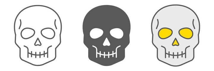 Skull icon collection, holiday and halloween, human skull vector icon, vector graphics, editable stroke outline sign, eps 10.