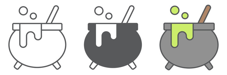 Fototapeta premium Witch cauldron icon collection, holiday and halloween, witch pot vector icon, vector graphics, editable stroke outline sign, eps 10.