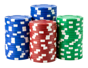 Stacks of colorful poker chips ready for a high-stakes game night, gambling and casino concept