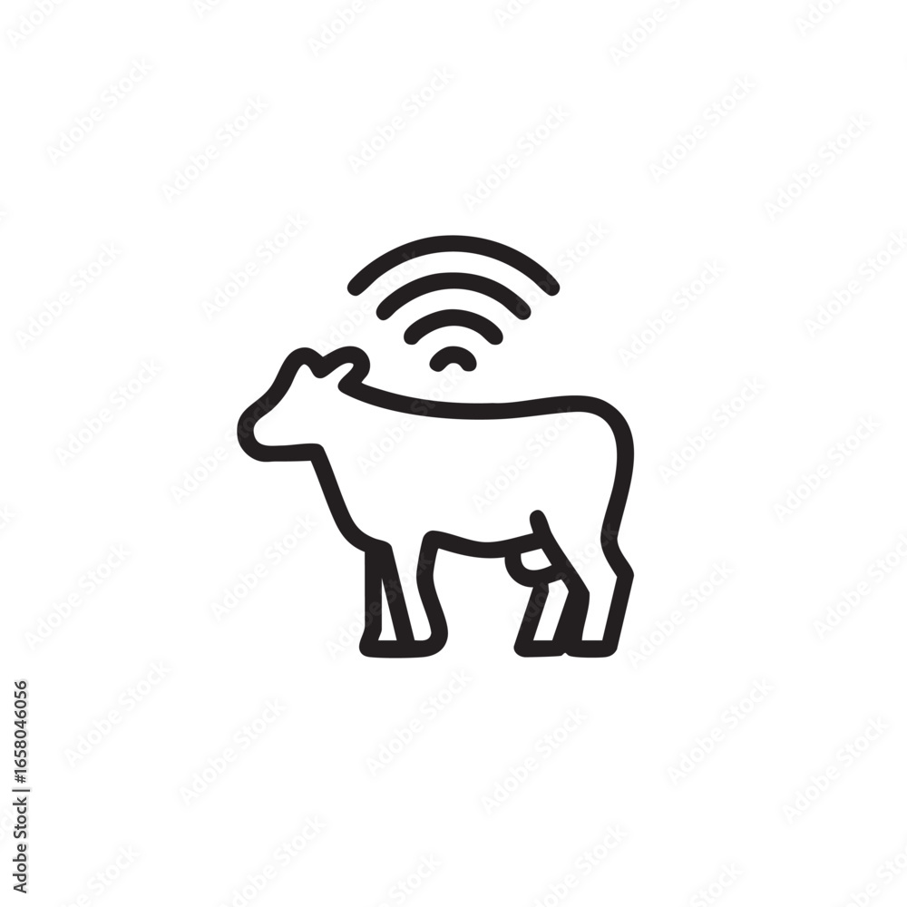 Poster a simple line drawing of a cow with wi-fi signals.