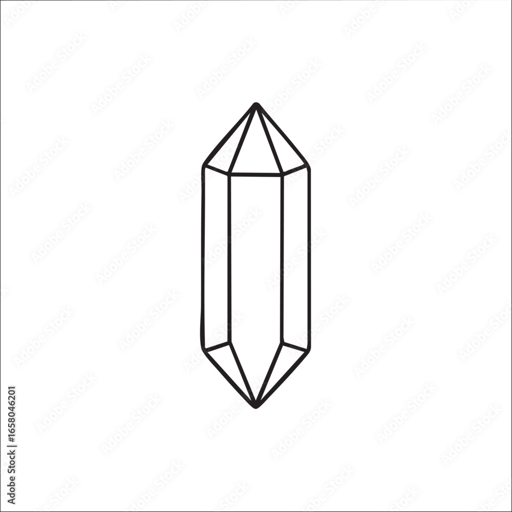 Poster a simple line drawing of a pointed crystal or gemstone.