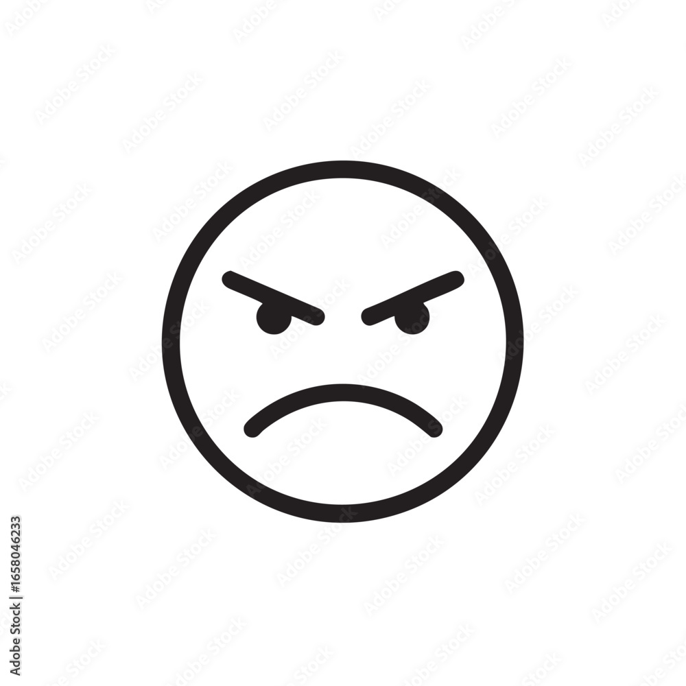 Poster a line drawing of an angry face in a circle.