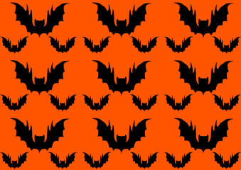 Black bats silhouette pattern on orange background for Halloween  