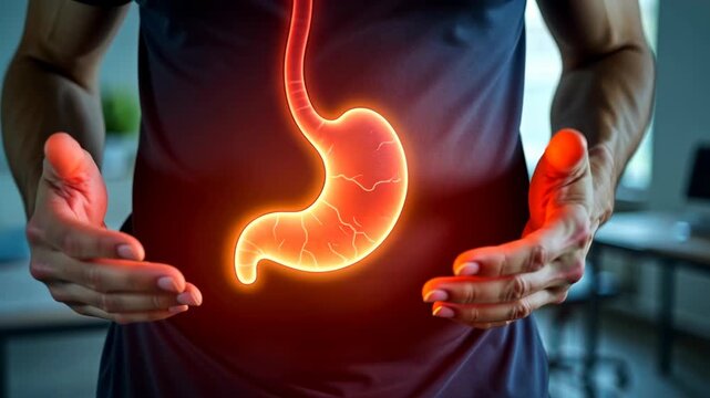 gastritis pain, stomach discomfort, abdominal ache. Digestive health. Gastric walls inflame causing distress. Esophagus irritation disrupts normal swallowing. Digestion process impairs nutrient