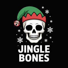 Frosty frights title with Santa skull and icy snowflakes, spooky seasonal badge, Christmas horror mashup, vector art for shirts