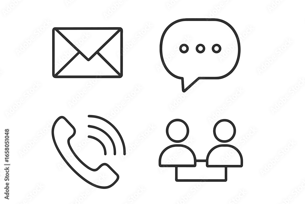 Poster communication icons set. contact us linear symbols. business connection concept. vector collection o
