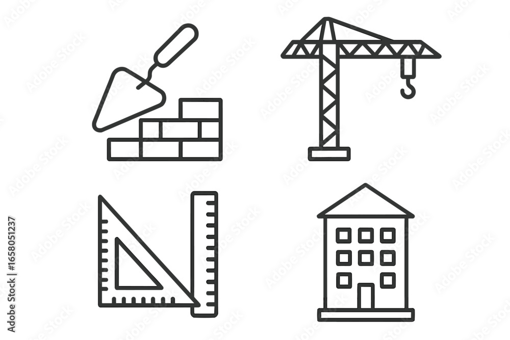 Aufkleber construction icons set. outline architecture tools. linear graphic collection. vector symbols of bui
