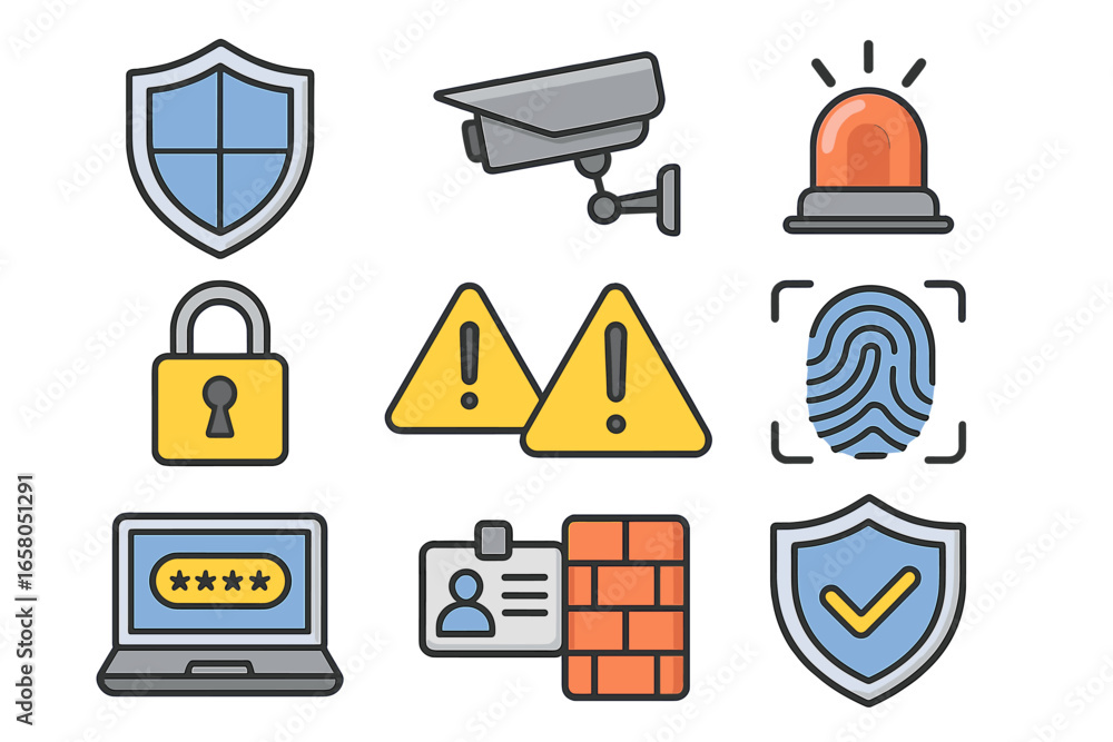 Poster security icon set for cyber safety and data protection. vector collection of digital privacy symbols