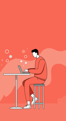 Man working diligently on a laptop at a modern high table, illustrating remote work, digital lifestyle, and online productivity.