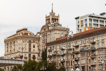 Eastern Europe historical district architecture buildings huge objects urban city scape view in...