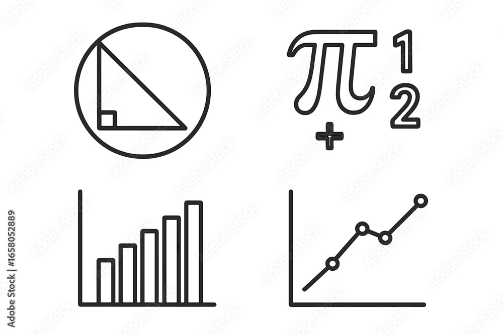 Poster mathematical and statistical line icons. data analysis symbols for business and education. vector se