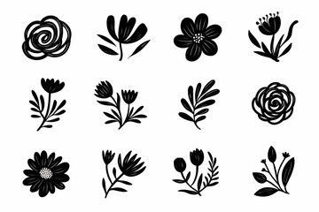 Obraz premium set of black silhouettes of flowers