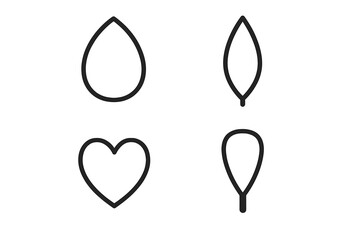 Petal Icon Outline Set, Grid of Petal Shapes and Forms, Ovate Petal, Lanceolate Petal, Obcordate Petal, Spatulate Petal, Botanical Vector Illustration Isolated for Floral Design