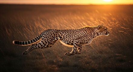 Fototapeta premium Cheetah running at sunset