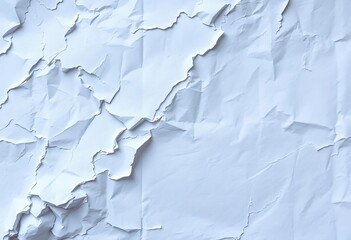 Close-up of severely crumpled white paper filling the frame, isolated, design