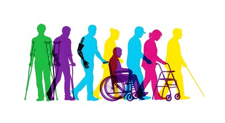 International Day of Persons with Disabilities Colorful silhouettes of diverse people with disabilities, representing accessibility, inclusion, and community support.