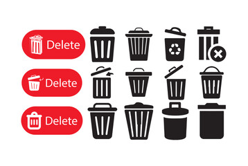 Trash Bin icon set, delete button, trash can icon, delete sign and symbol, vector illustration eps 10.