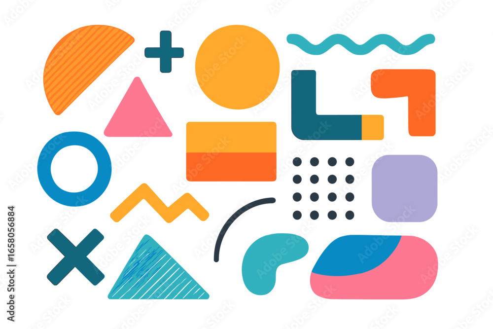 Poster big set of colorful modern abstract geometric shapes. memphis style elements for design. retro 80s 9