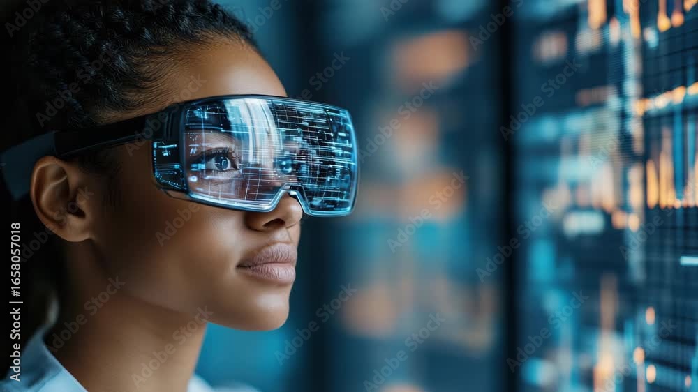 Poster futuristic innovation in augmented reality glasses with digital interface technology
