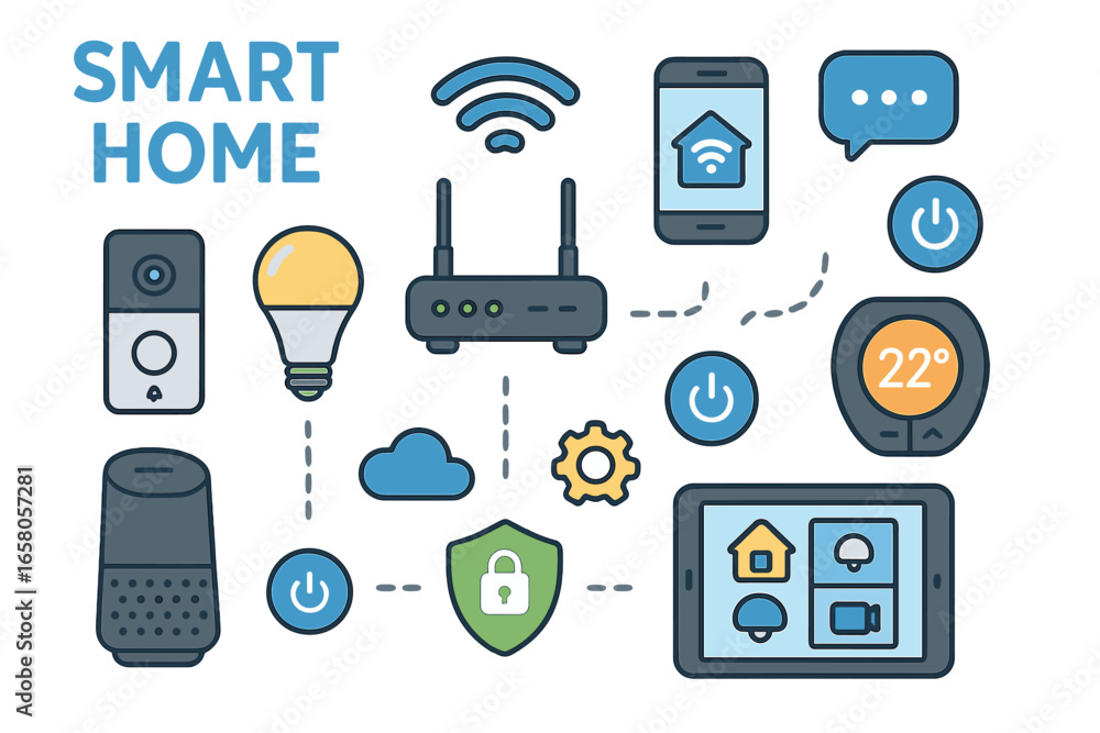 Aufkleber smart home concept with icons. home automation system with remote control via internet of things (io