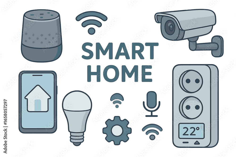 Poster smart home vector icons collection. internet of things (iot) technology concept. home automation sys