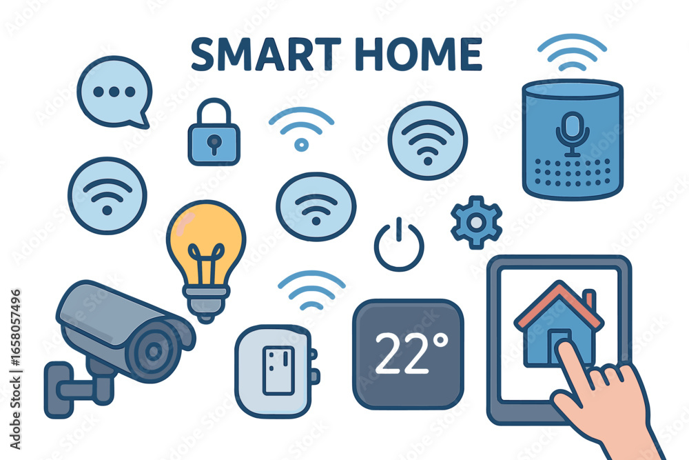 Aufkleber smart home technology vector icon set for home automation. internet of things concept with devices f
