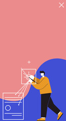 Illustrative depiction of a designer or developer working on UI/UX, digital product creation, or creative project development. Ideal for technology, business, and innovation concepts.