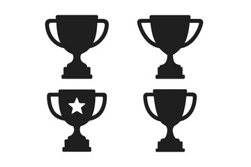 Trophy award silhouette vector icon set. Victory, achievement, and success concept. Cartoon illustration trophy cup with star winner symbol for competitions, sports, tournaments, ceremonies, rewards.