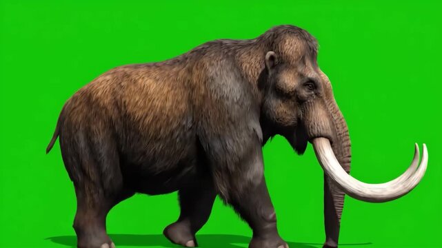 Majestic Mammoth Strides Prehistoric Giant on Green Screen.